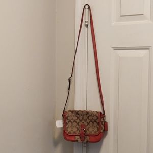 Coach bag, red, tan